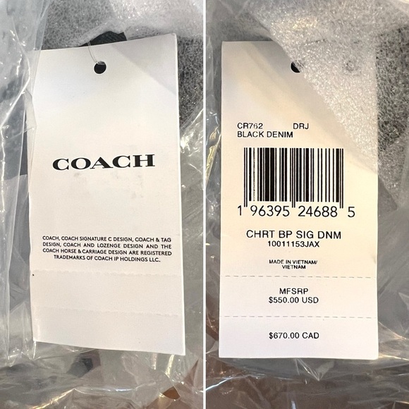 COACH Denim $550 Tag, New Charter Signature Black Denim Backpack - Picture 2 of 8